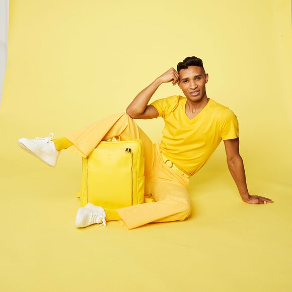 YELLOW BACKPACK MONOCHROME VEGAN LEATHER - Picture 3 of 9